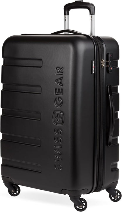 SwissGear 7366 Hardside Expandable Luggage with Spinner Wheels, Black, Checked-Medium 23-Inch