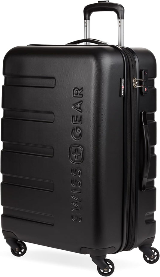 SwissGear 7366 Hardside Expandable Luggage with Spinner Wheels, Black, Checked-Medium 23-Inch
