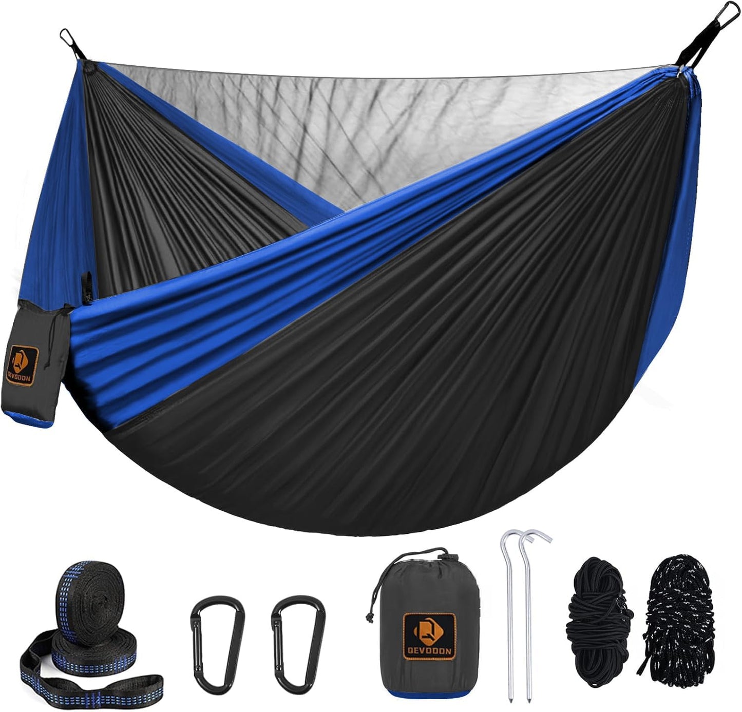 Camping Hammock, Portable Hammocks with Mosquito Net,Lightweight Nylon Parachute Hammock with 10ft Tree Straps,Camping Gear Must Haves for Travel Hiking Backpacking Beach Patio-Deep Grey&Blue