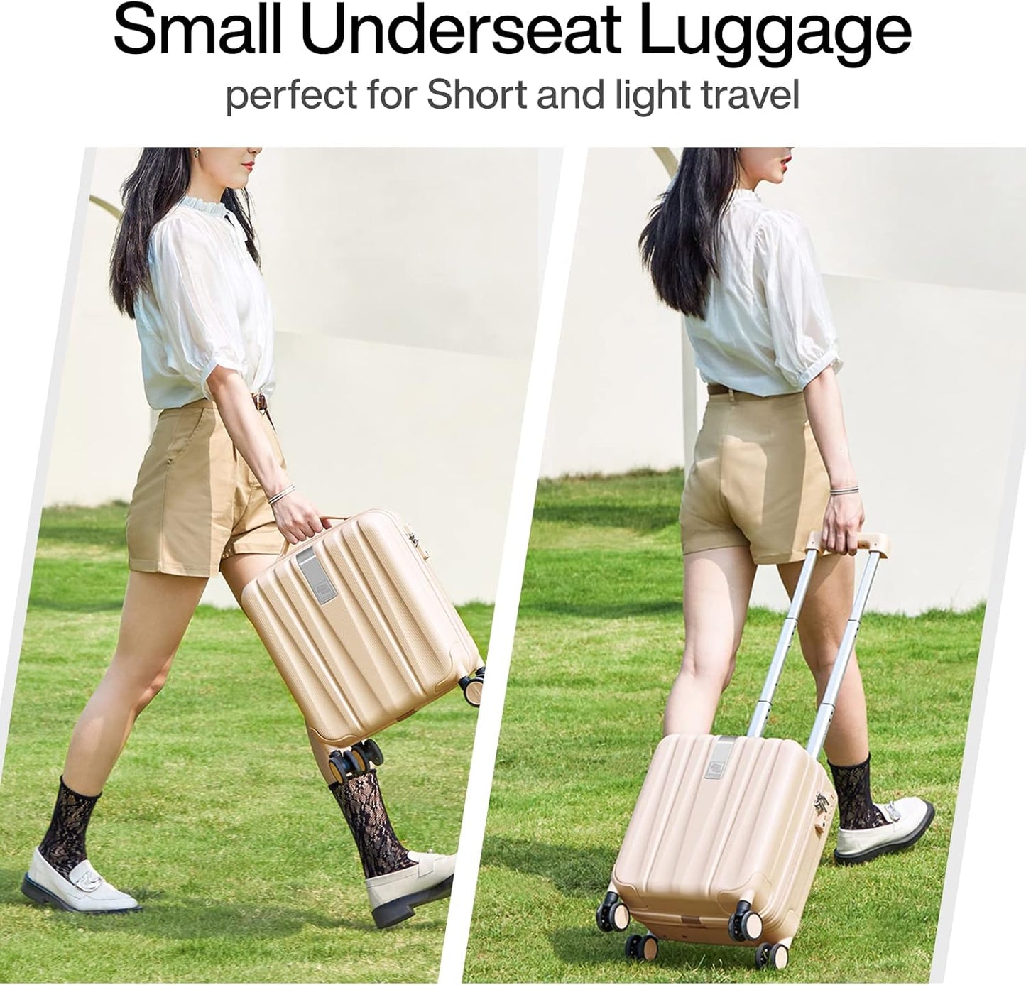 Hanke 14 Inch Underseat Carry On Luggage with Wheels Hard Shell Suitcases Carry On Bag Lightweight Small Mini Suitcase Travel Luggage for Travel Christmas Gifts for Birthday（Cuba Sand）