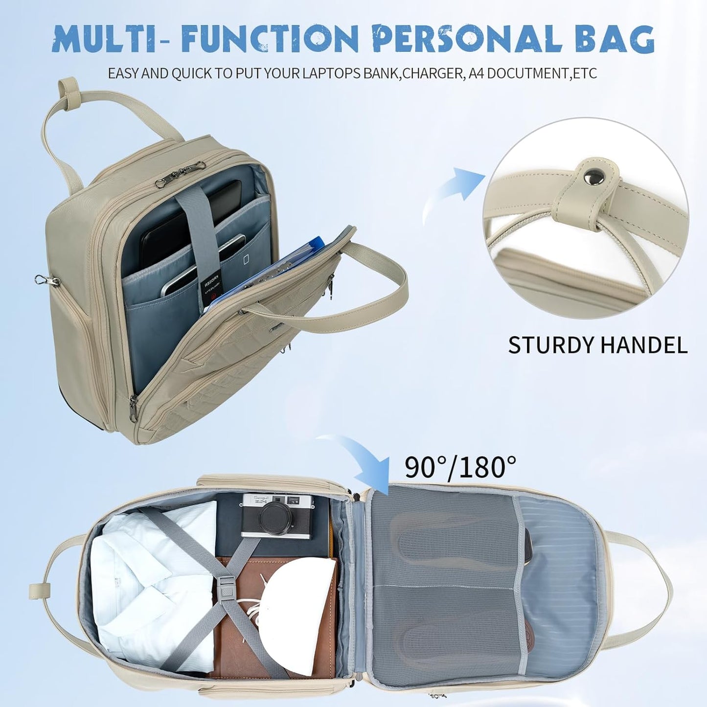 KROSER Carry On Underseat Multi-functional, 16-inch Underseater Lightweight Overnight Suitcase for Women, Light Khaki