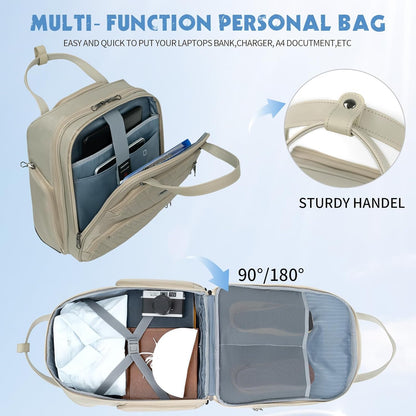 KROSER Carry On Underseat Multi-functional, 16-inch Underseater Lightweight Overnight Suitcase for Women, Light Khaki