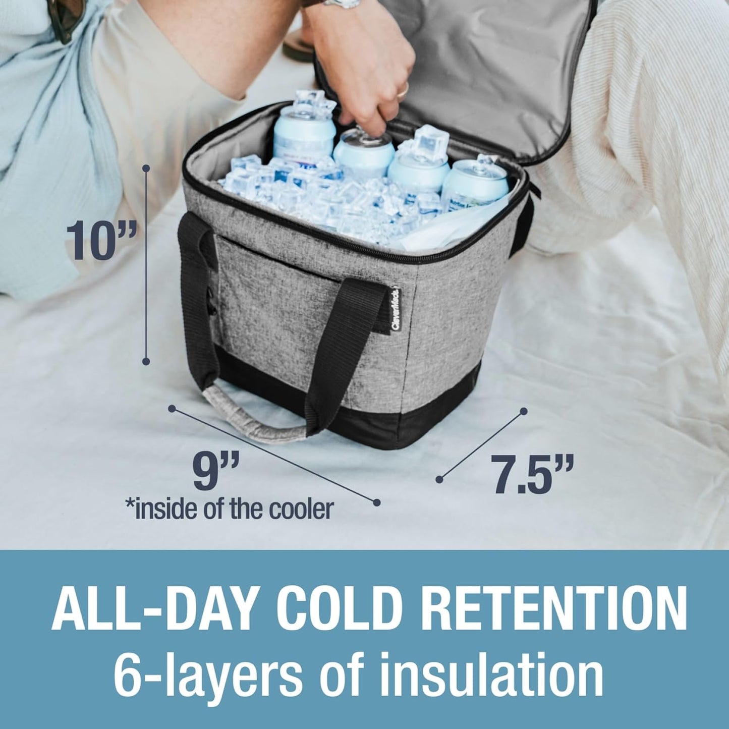 CleverMade Collapsible Insulated Cooler Bag – Leakproof Soft Folding Cooler for Beach, Travel, Car