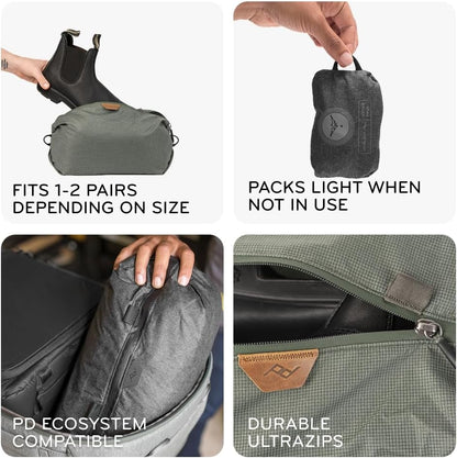 Peak Design Shoe Pouch, Eclipse, Ultralight Travel Organizer Bag for Shoes or Other Items, Weatherproof Shell, Packs into Itself, Fits 1–2 Pairs of Shoes, Works with Peak Design Travel Bags