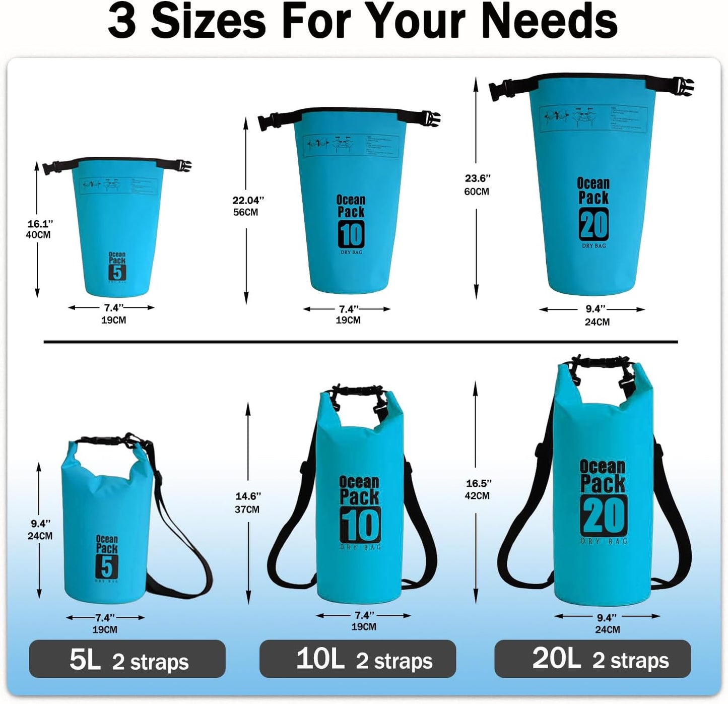 Dry Bag Waterproof Backpack 5L/10L/20L/30L Roll Top Waterproof Bag,Floating Dry bags for Kayaking,Swimming,Boating,Camping,Beach.
