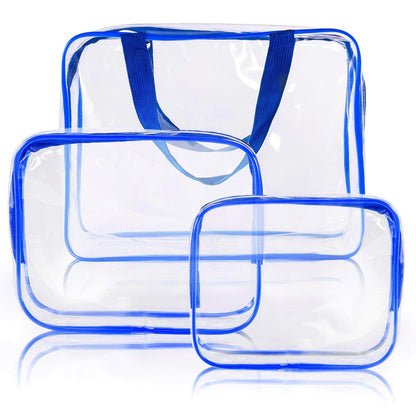 5Pcs Crystal Clear PVC Travel Toiletry Bag Kit for Women Men, Waterproof Vinyl Packing Organizer Storage Bags with Zipper Handle Straps, Cosmetic Pouch Carry on Airport Airline Compliant Bag Handbag