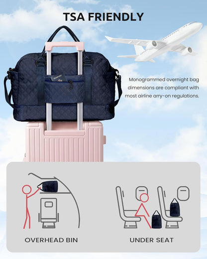 Gifts for Friends - Initial Duffle with Shoe Compartment, Personalized Weekender, Monogram Overnight, Travel Bag with Makeup Bag, Birthday Gift for Daughter/Sister (Letter I)