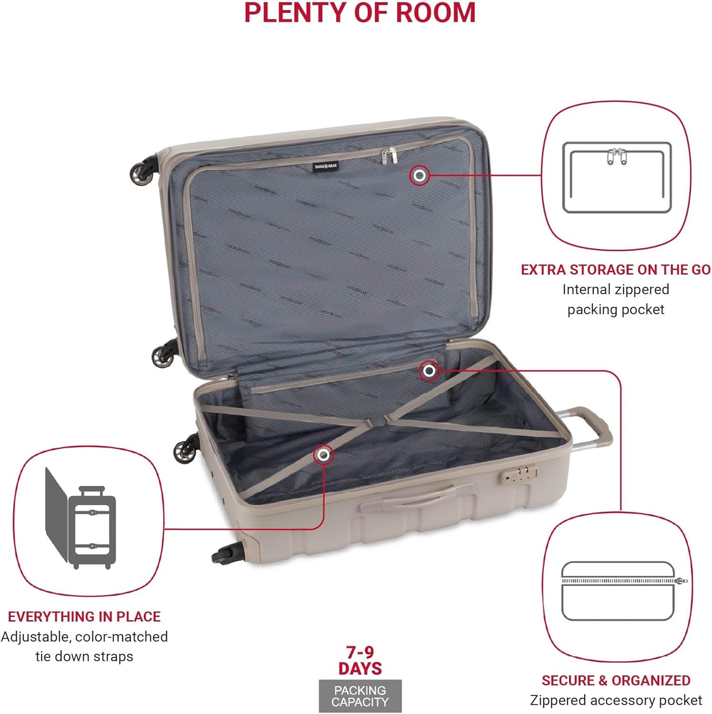 SwissGear 7366 Hardside Expandable Luggage with Spinner Wheels, Sand, Checked-Large 27-Inch