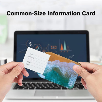 2 PCS Leather Luggage Tag for Suitcase Sea Waves and Sand Beach Scene Travel Suitcase Labels with Privacy Name ID Label and Stainless Steel Loop for Adults Teens Travel Bag Labels Set