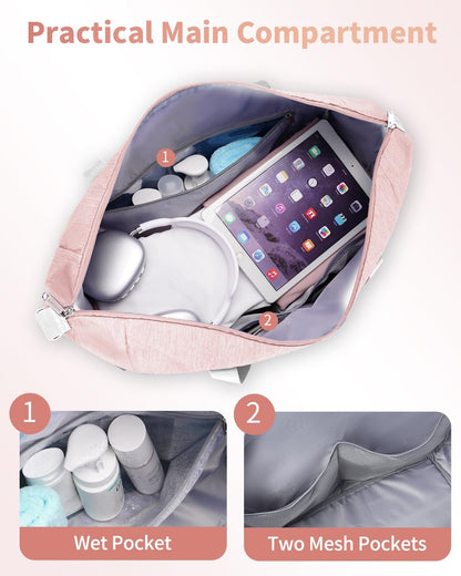 Narwey 18x14x8 Inches Travel Bag Spirit Airlines Frontier Personal Item Bag, Travel Duffel With Wet Pocket Carry on Bag for Airplane Underseat Duffle Overnight for Women and Men (Pink)