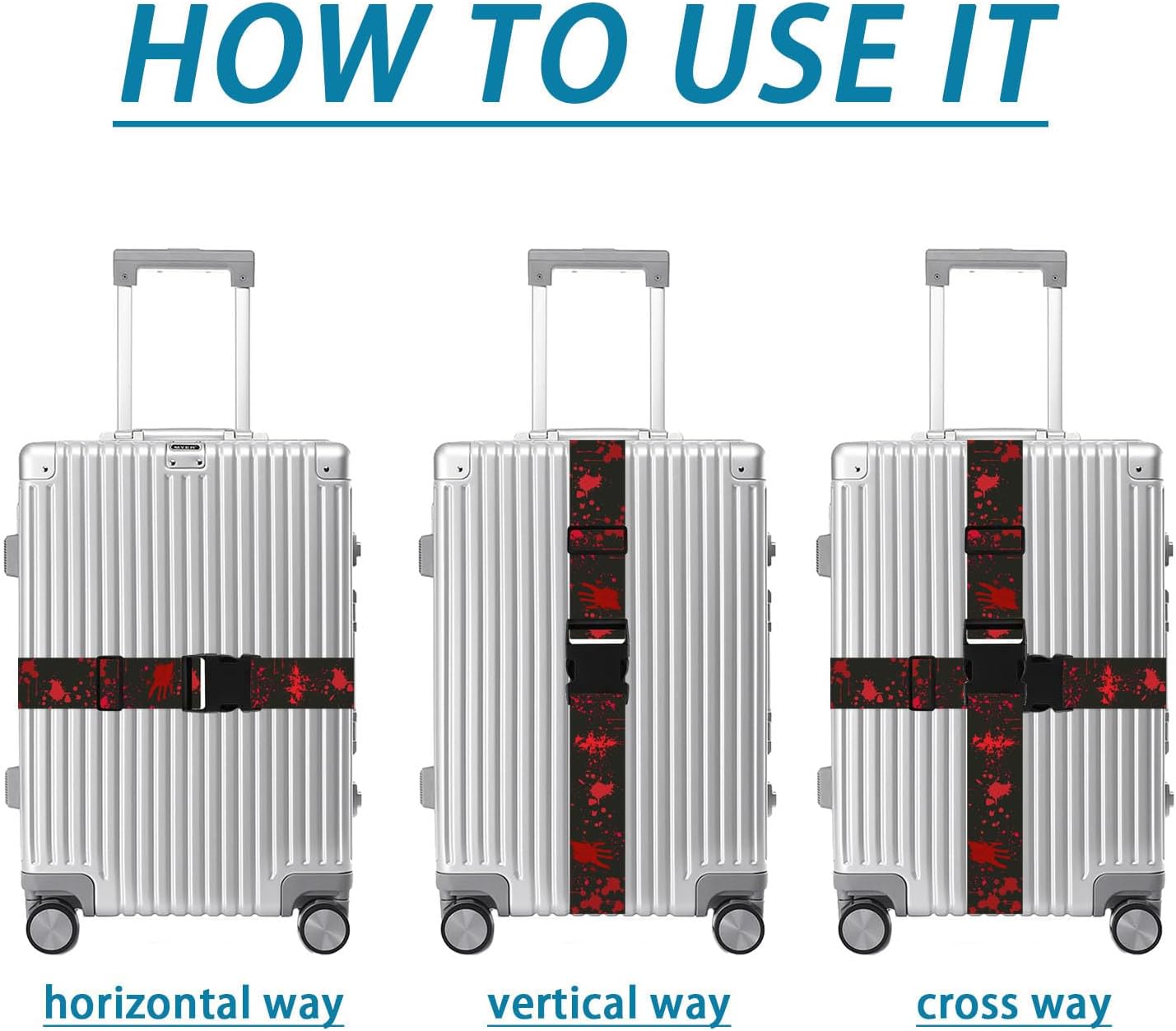 Horror Luggage Straps for Suitcases TSA Approved, Luggage Identifiers for Suitcase, Adjustable Suitcase Strap for Baggage Security with Cute Patten, Travel Necessary Accessories (2 Pack)