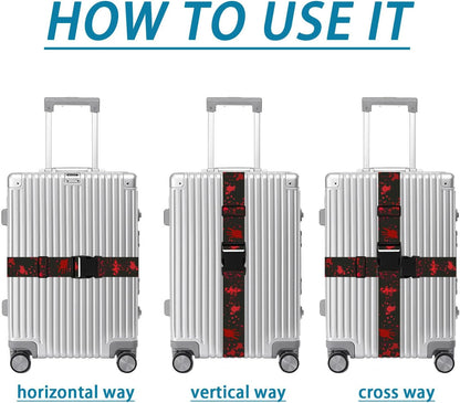 Horror Luggage Straps for Suitcases TSA Approved, Luggage Identifiers for Suitcase, Adjustable Suitcase Strap for Baggage Security with Cute Patten, Travel Necessary Accessories (2 Pack)