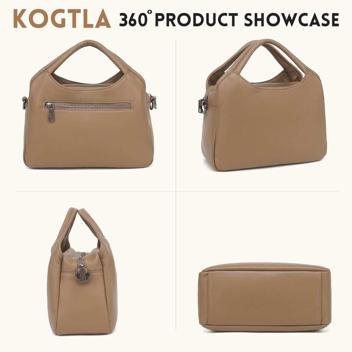 KOGTLA Genuine Leather Purses for Women, Crossbody Shoulder Bags with Top-Handle, Tote Satchel Handbags