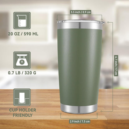 20 oz Tumblers Bulk Stainless Steel Tumbler with Lid Double Wall Vacuum Insulated Coffee Mug 20oz Powder Coated Cup for Hot and Cold Drinks, Army Green, 6 pack