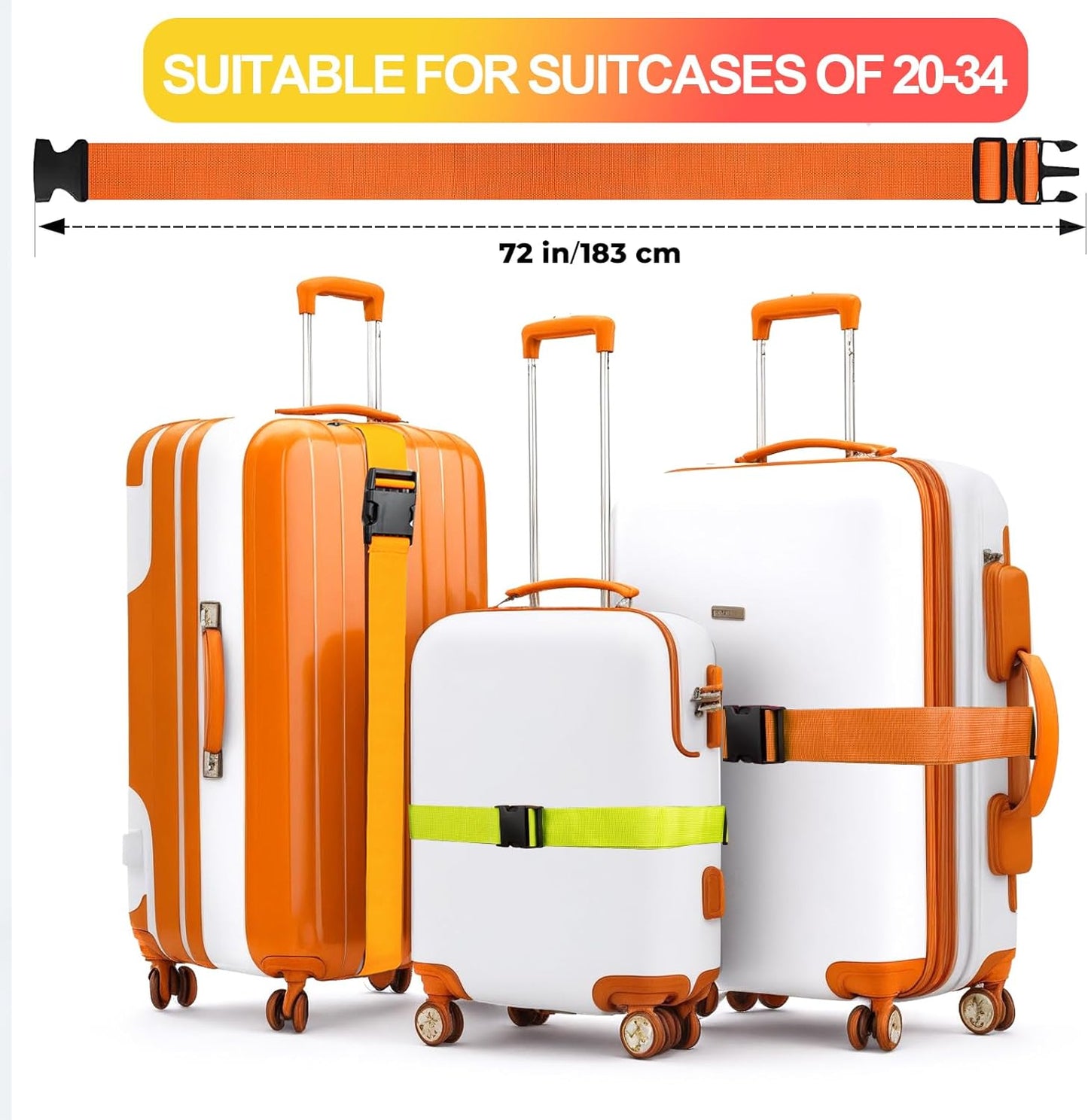 Luggage Straps for Suitcases TSA Approved, Travel Belt Suitcase Belt, Suitcase Straps TSA Approved, Luggage Belt Strap TSA Approved, Travel Straps for Luggage, 4Pcs Luggage Band Orange, Green