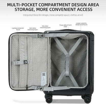 Carry On Luggage, 20 Inch Top Opening Aluminum Frame Lightweight Airline Approved ABS+PC Hard Shell Suitcases with Silent Wheels, TSA Lock, Front Pocket & Wet-dry Separated Six-piece Set (20IN, Black)