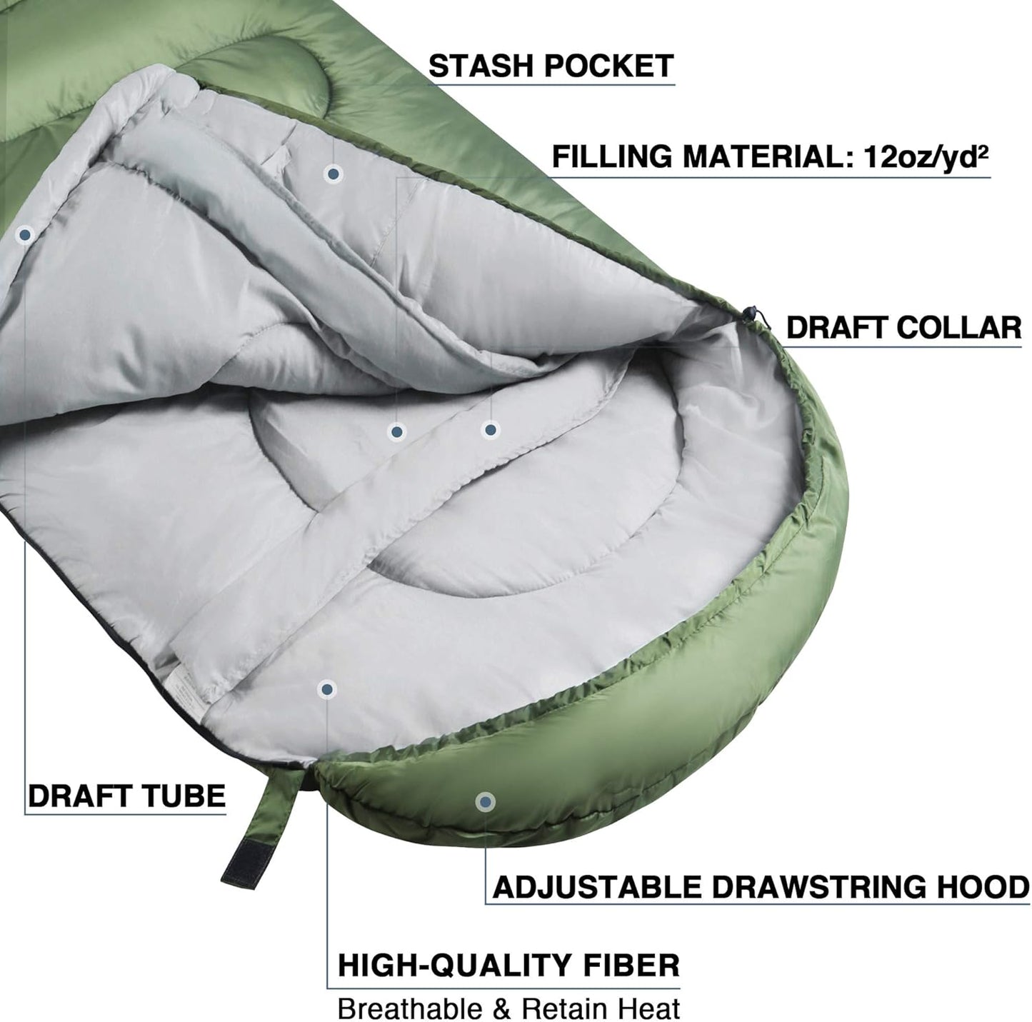 Atarashi Camping Sleeping Bag- 4 Seasons for Adults, Light, Warm, Extra-Large with Compression Sack- Great for Hiking, Backpacking & Outdoor Adventures