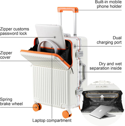 Hard Shell Luggage 20 Inch Travel Luggage, 22x14x9 Airline Approved with TSA Lock, PC+ABS Aluminum Frame, Lightweight Travel Luggage 20'' 24'' 26'' Carry-On (orange, 20 inch)