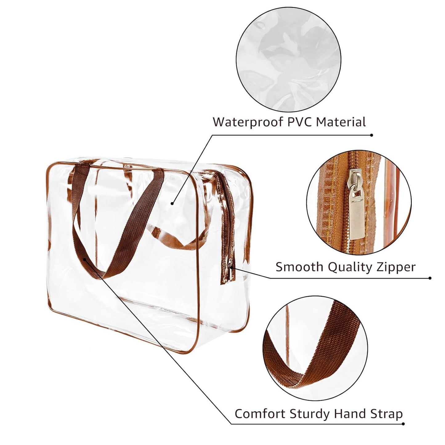 4Pcs Crystal Clear PVC Travel Toiletry Bag Kit for Women Men, Waterproof Vinyl Packing Organizer Storage Bags with Zipper Handle Straps, Cosmetic Pouch Carry on Airport Airline Compliant Bag Handbag