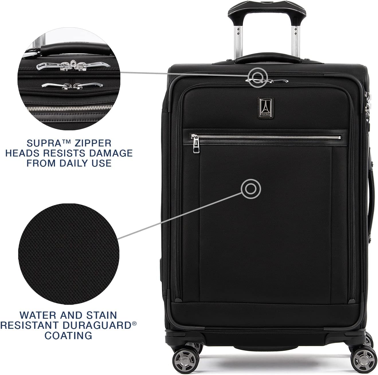 Travelpro Platinum Elite Softside Expandable Checked Luggage, 8 Wheel Spinner Suitcase, TSA Lock, Men and Women, Shadow Black, Checked Medium 25-Inch