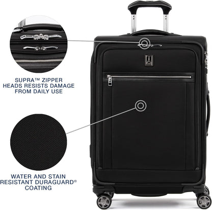 Travelpro Platinum Elite Softside Expandable Checked Luggage, 8 Wheel Spinner Suitcase, TSA Lock, Men and Women, Shadow Black, Checked Medium 25-Inch