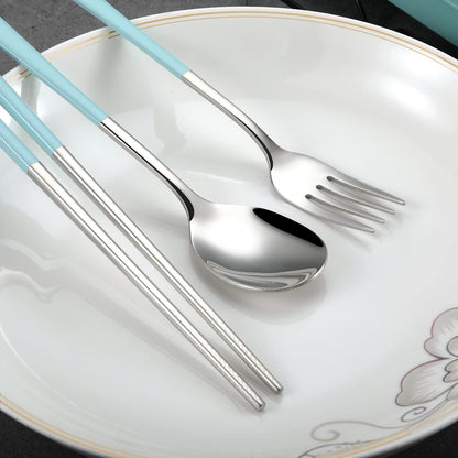 Travel cutlery set, 18/8 stainless steel cutlery, Reusable utensils set with case, Portable Silverware Lunch Box for Camping and Office