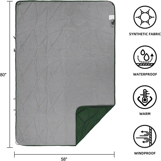 Outdoor Waterproof Blanket, Foldable Fleece Stadium Blanket for Outdoor Sports Event, Camping, Concerts, Car, Pet, Picnics - Windproof, Wearable, Machine Washable 80" x 58"