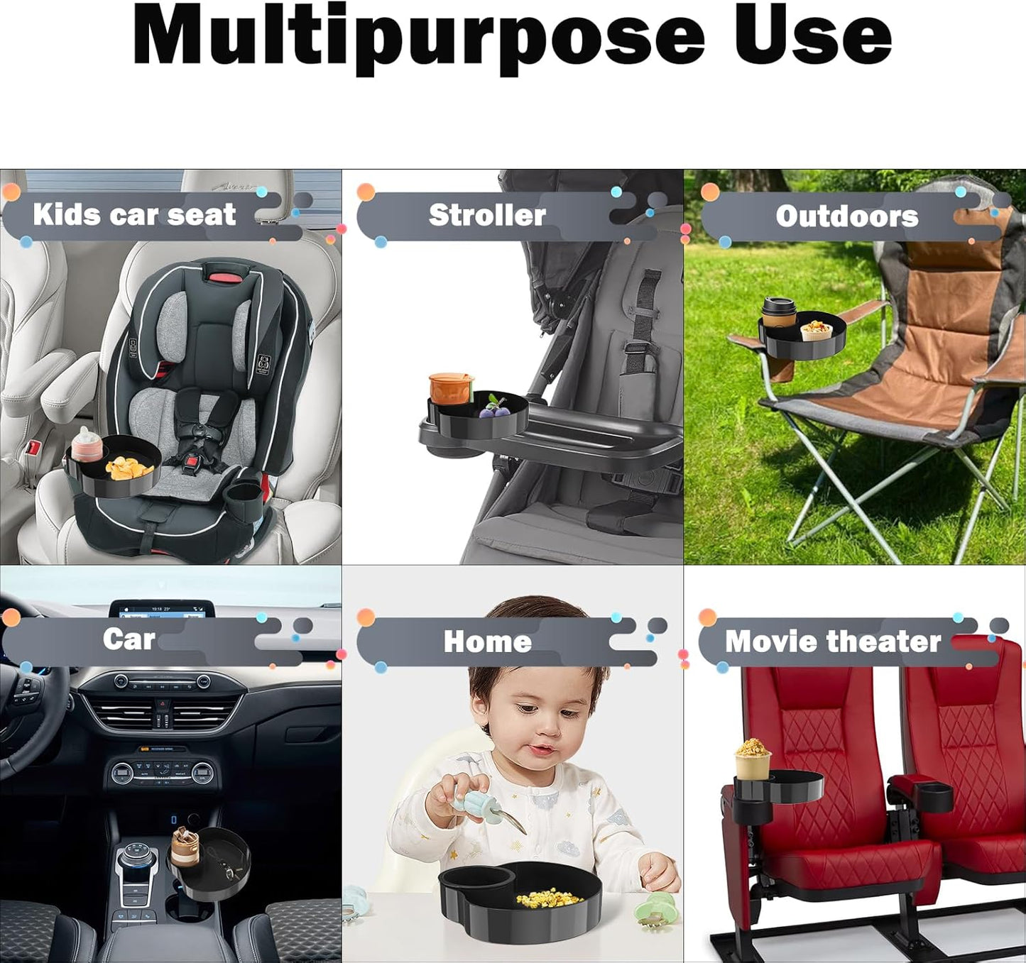 [2 Packs] Kids Car Seat Tray, Travel Tray with Cup Holder for Toddler Baby, Kids Car Seat Food Snack Organizer for Road Trip, Stroller snack Organizer Travel Must Haves Toddler Must Haves (Black)