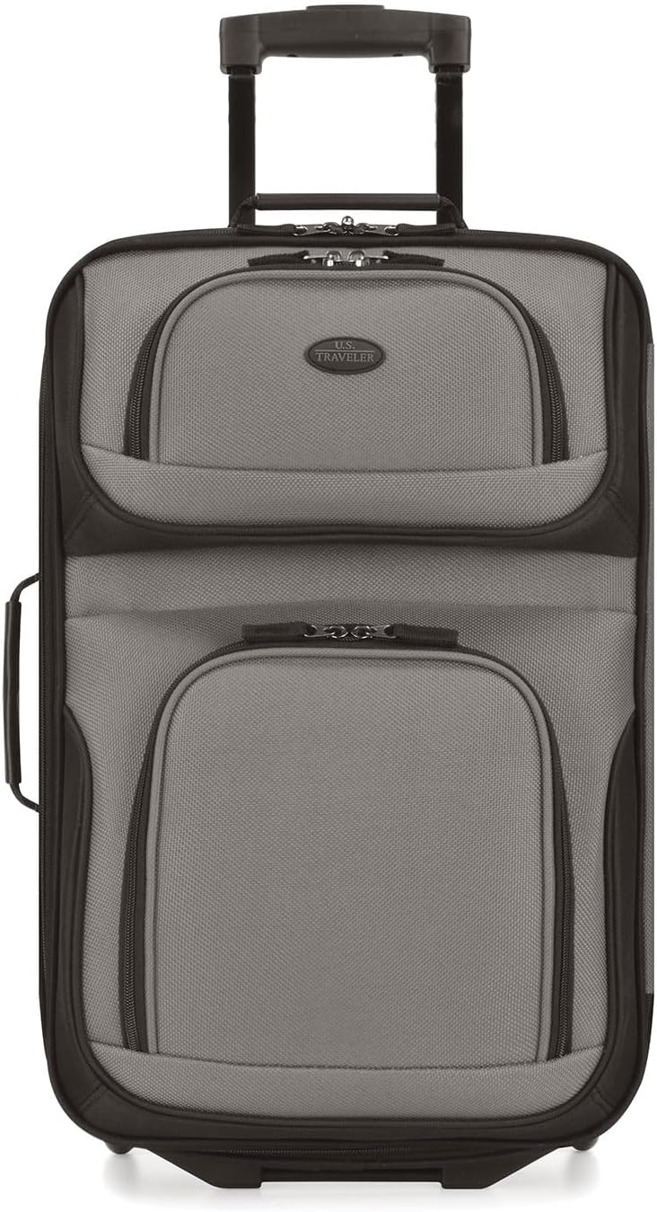 U.S. Traveler Lightweight Rolling 20" Carry On Luggage Softside Suitcase, Grey, 2 Wheel Single
