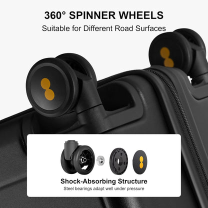 LEVEL8 Elegance Checked Luggage, 24 Inch Hardside Suitcase, Lightweight Matte Hardshell with Tsa Lock, Large Suitcases with Spinner Wheels, Black