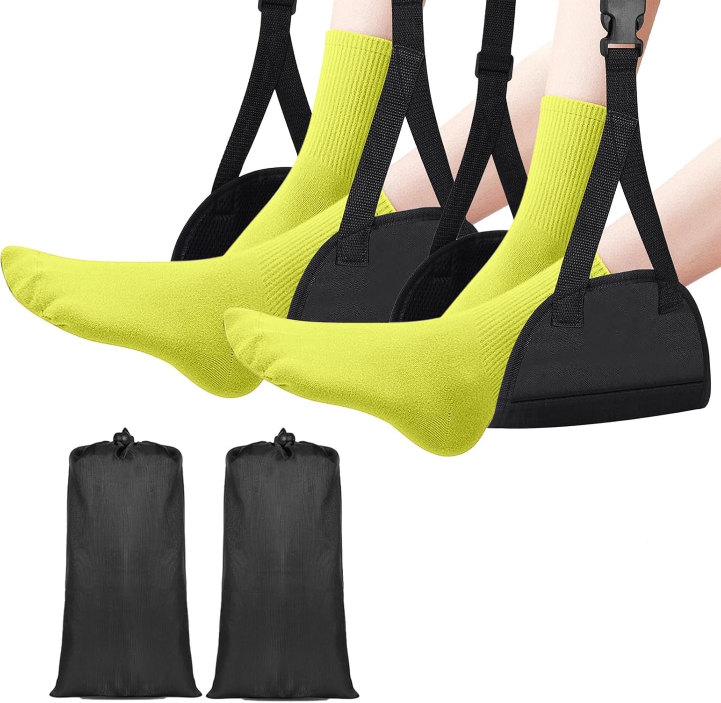 Airplane Footrest Hammock, Foot Hammock for Plane Travel, Portable Height Adjustable Travel Footrest Hammock Accessories, Lightweight Foot Hammock Suitable for Offices, Airplanes 2 pcs