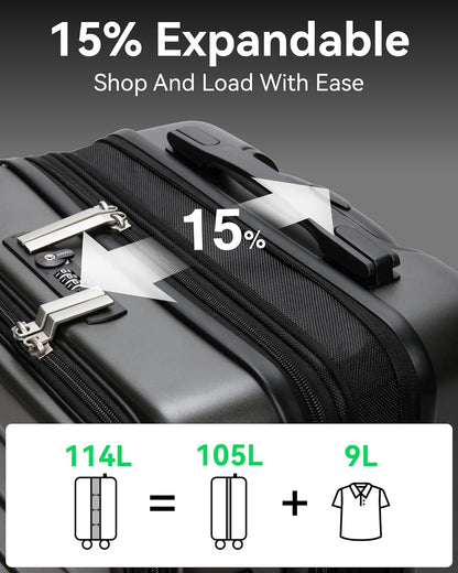 LUGGEX 28 Inch Luggage with Spinner Wheels, Expandable PC Hard Shell Checked Suitcase with Front Opening, Lightweight (Charcoal Metallic, 28 Inch)