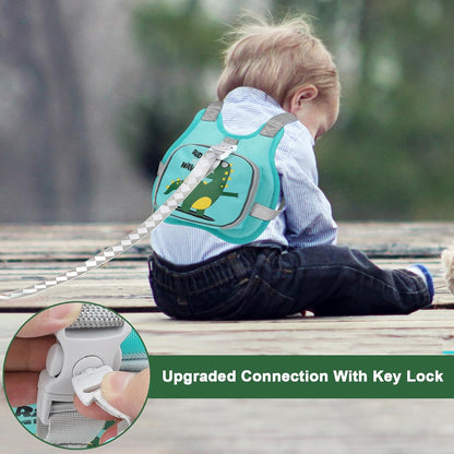 Accmor Toddler Harness Leash+ Anti Lost Wrist Link, Cute Dinosaur Kids Harness with Leash, Collapsible Child Leash Baby Walking Harness Wristband Assistant Strap Belt for Boys Girls to Outdoor Travel