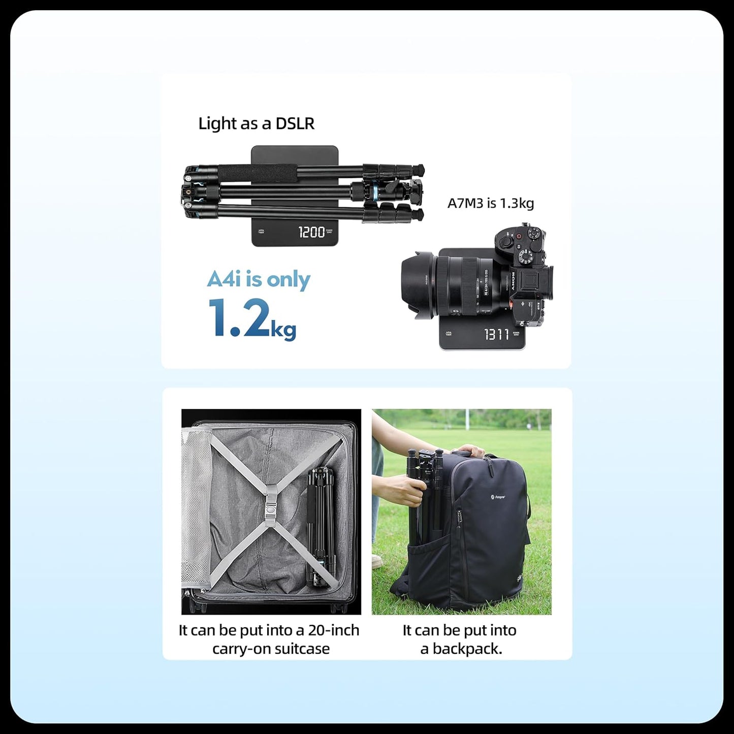 Fotopro 73" Camera Tripod, Aluminum Compact Travel Tripod and Monopod with 360° Ball Head Quick Release Plate, Professional Camera Tripod for DSLR, A4I A5I (Grey, 73 Inch)