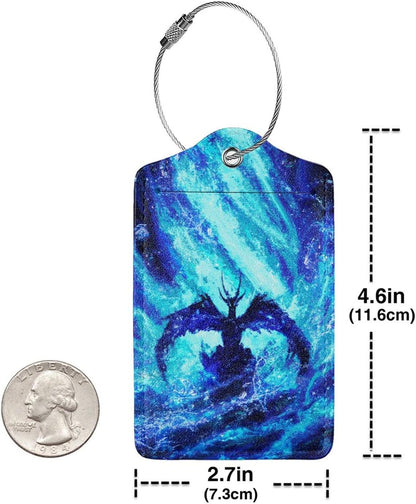 Set of 2 Dragon Luggage Tags for Suitcases Travel, Cool Blue Bag Tags for Luggage Backpack with Privacy Cover Id Label, Stainless Steel Loop and Address Card