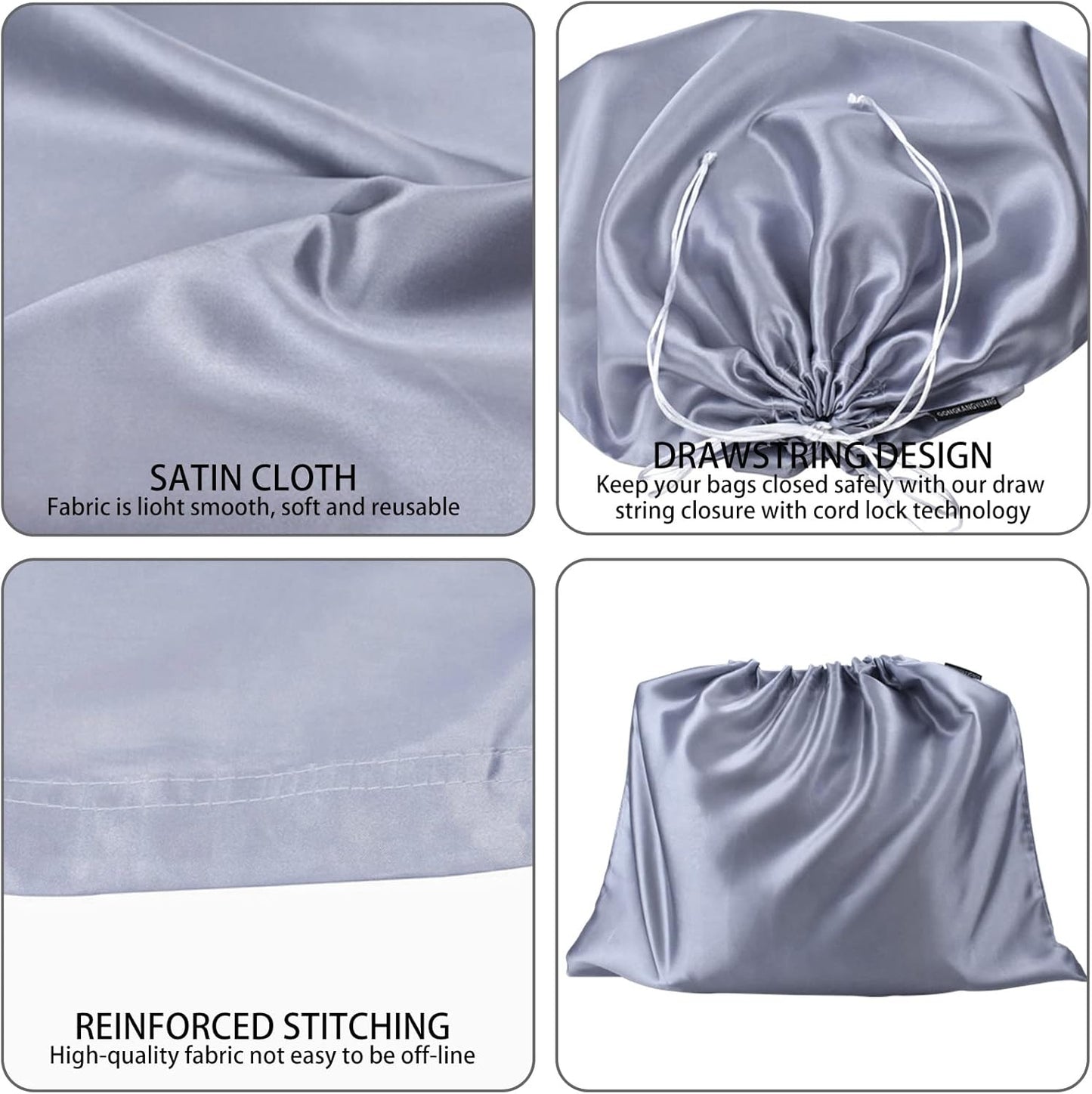 6 Pack Dust Bags for Handbags Silk Dust Cover Bag for Handbags Purses Shoes Boots, Silk Dustproof Drawstring Bag Travel Storage Pouch (Gray, 23.6 × 19.6 in)