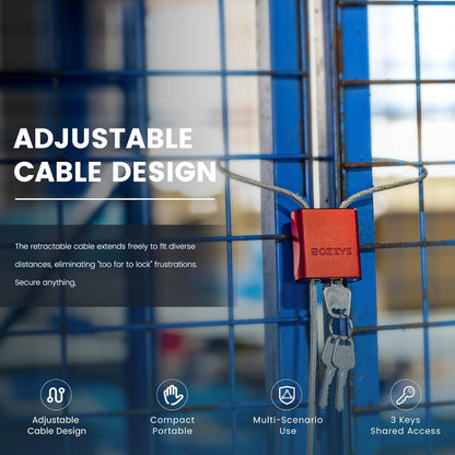 Adjustable Cable Locks with 3 Keys | 3.28ft L x 1/6in D Aluminum Steel Cable Padlock for Bikes, Gate, Lockers & Outdoor Gear | Keyed Different & Red