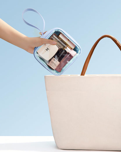 KOTORA TSA Approved Toiletry Bag with Mini Clear Makeup Bag Travel Size Beach Pool Bag Car Accessories for Women Her (Clear Mini-Blue)