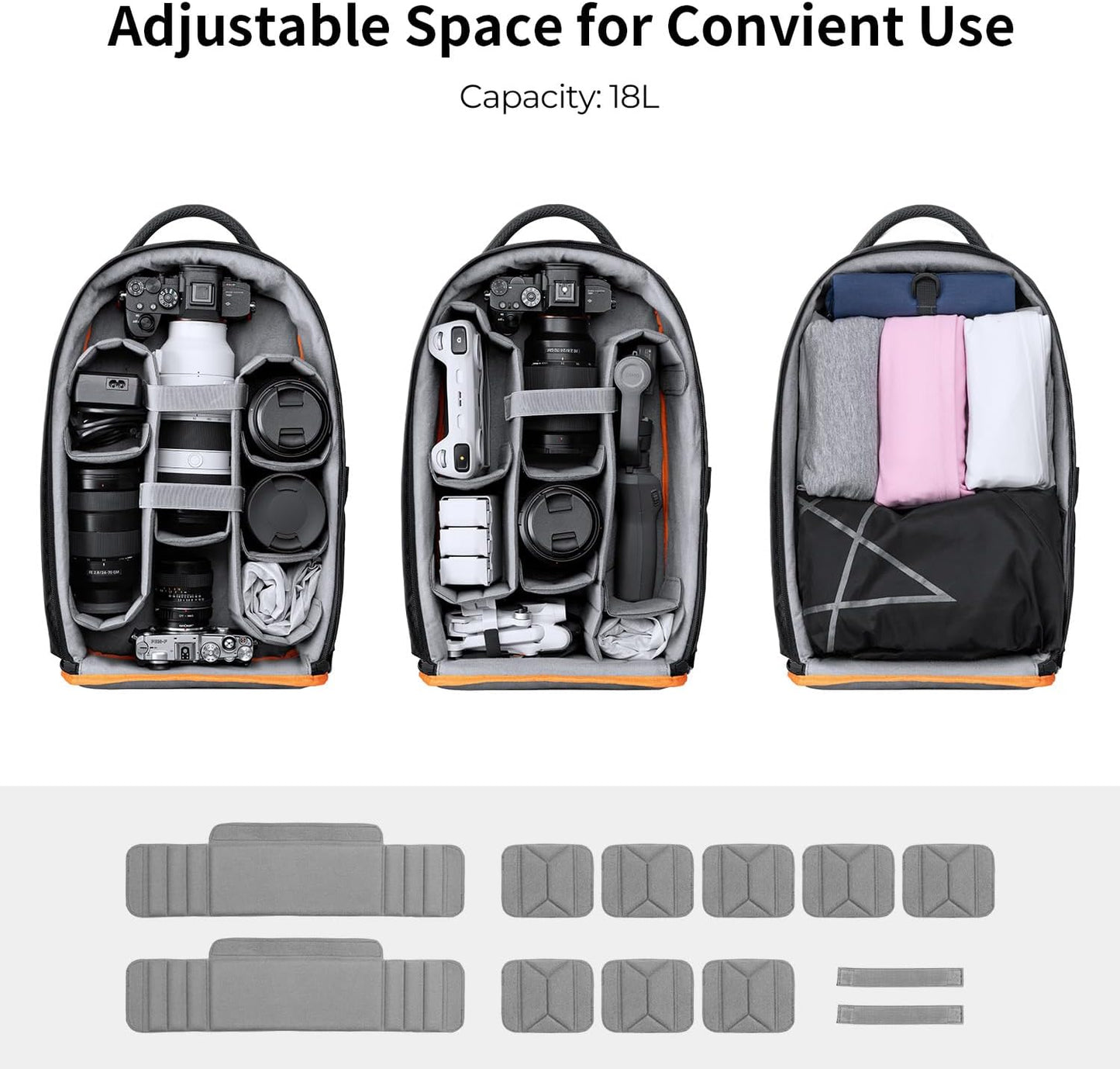 K&F CONCEPT Camera Backpack for Photographers Large Waterproof Photography Camera Bag with Laptop/Tripod Compartment for Men Women Black Orange