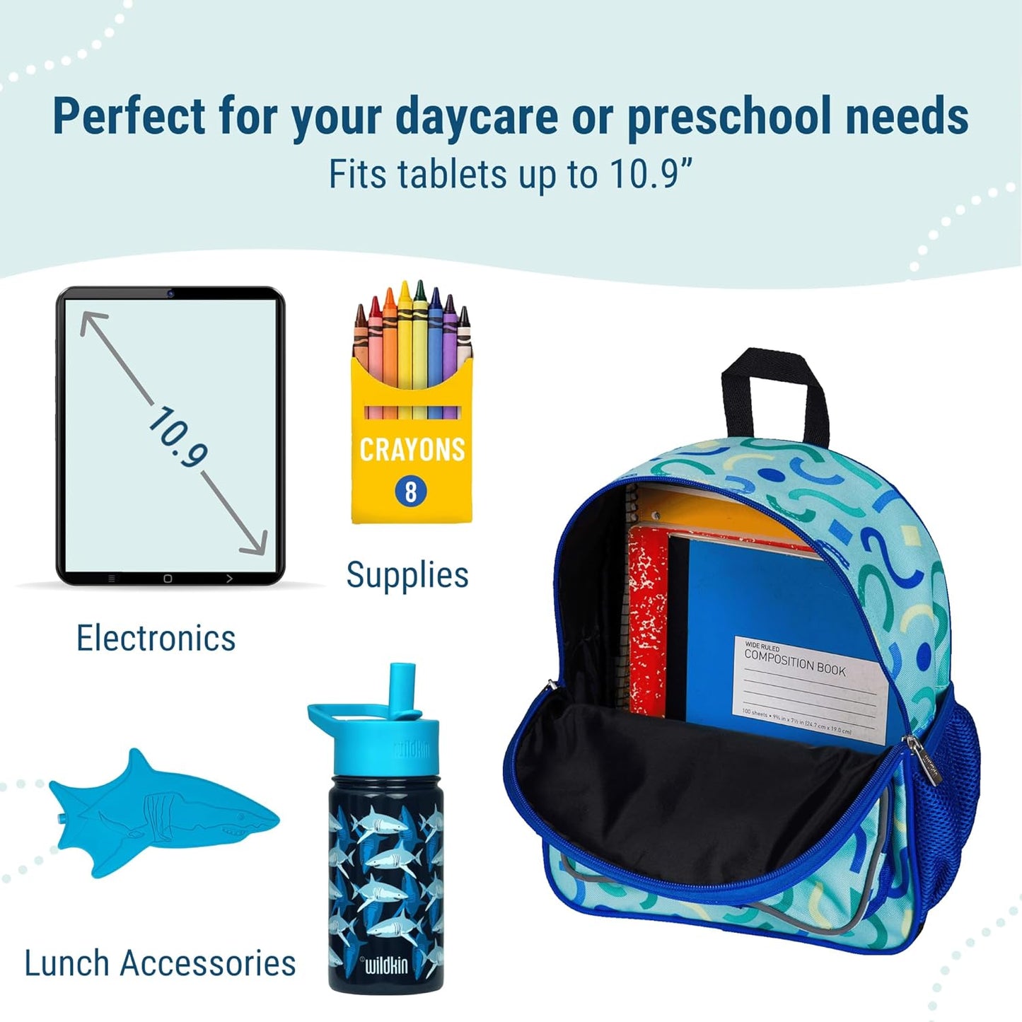 Wildkin 12-inch Kids Backpack – Padded, Adjustable, Ideal for Daycare & Travel (Confetti Blue)