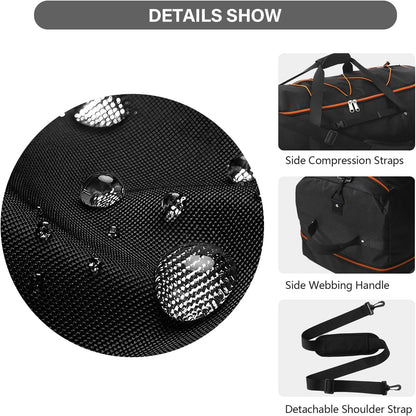 Vomgomfom 32" Soft-Sided Foldable Wheeled Travel Duffel Bag,Expandable 110L to 140L Rolling Cargo Bag with 2 Wheels and Multiple Pockets,Black-orange