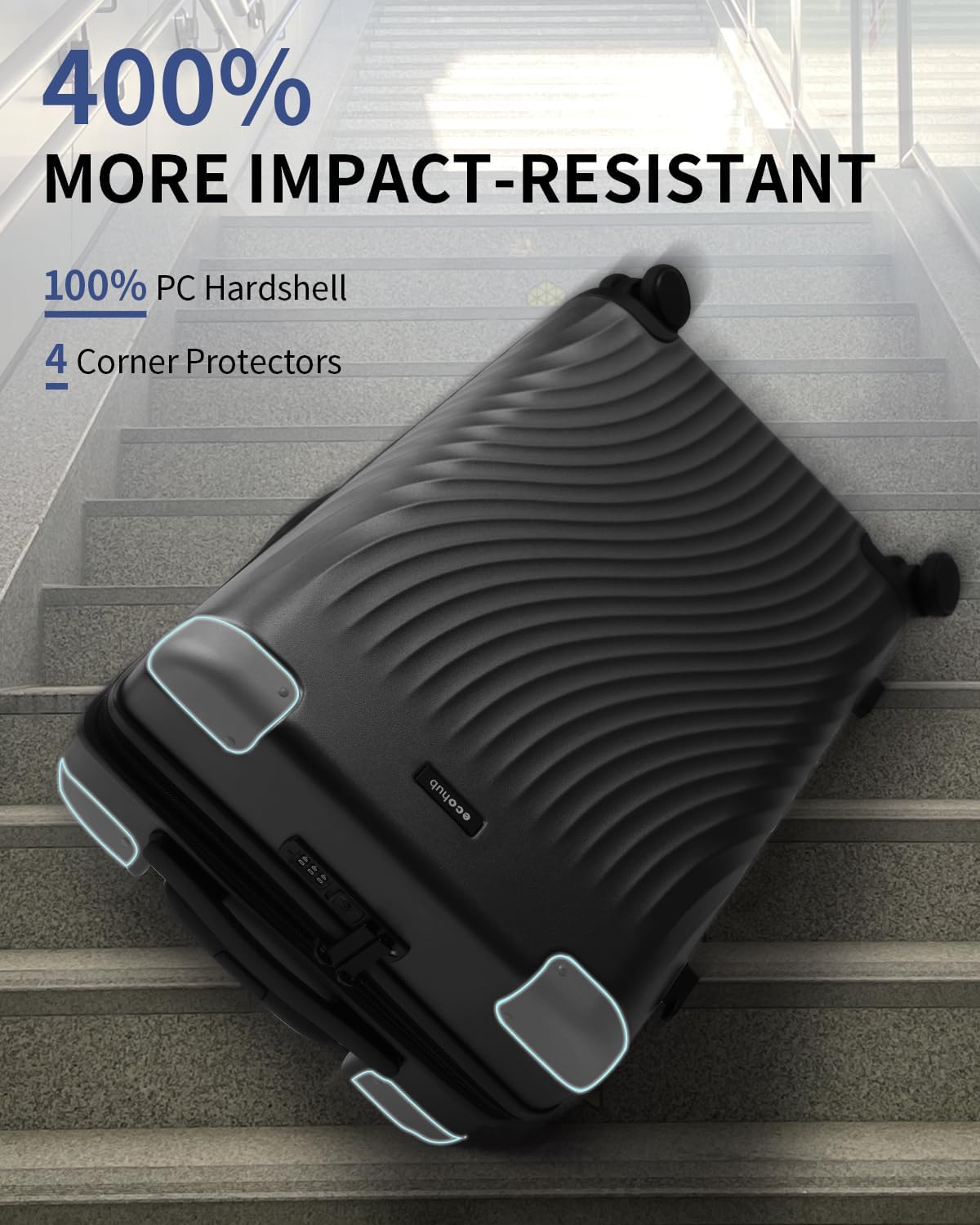 ECOHUB Hardside Expandable Carry On Luggage, 20" Rolling Luggage 22x14x9 Airline Approved with Spinner Wheels & TSA Lock, Lightweight Small Hardshell Travel Suitcase Valises, 20inch Carry-on Black