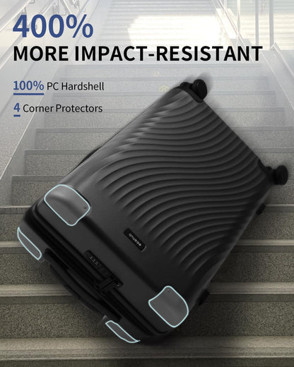 ECOHUB Hardside Expandable Carry On Luggage, 20" Rolling Luggage 22x14x9 Airline Approved with Spinner Wheels & TSA Lock, Lightweight Small Hardshell Travel Suitcase Valises, 20inch Carry-on Black