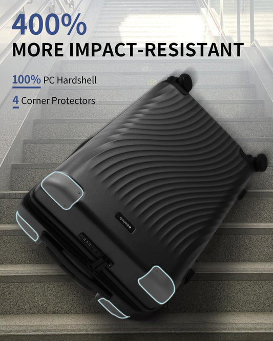 ECOHUB Hardside Expandable Carry On Luggage, 20" Rolling Luggage 22x14x9 Airline Approved with Spinner Wheels & TSA Lock, Lightweight Small Hardshell Travel Suitcase Valises, 20inch Carry-on Black