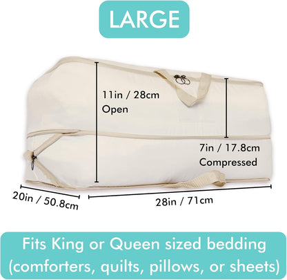 2-pack XXL Comforter Storage Bag - Space Saving Compression Bag for Pillows, Blankets, Bedding -Collapsible Extra Large Mesh Packing Cube - Queen King (2-pack Large Size 28x20x11")