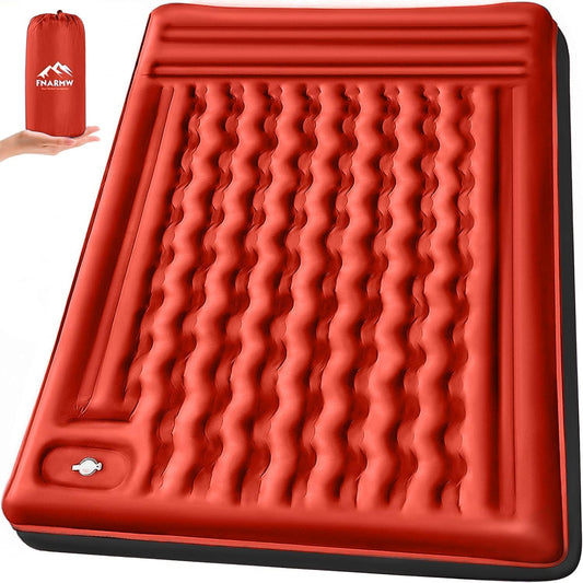 Double Sleeping Pad Camping, Self Inflating 6'' Extra-Thick 2 Person Pillow Built-in Foot Pump Waterproof Inflatable Sleeping Mat Backpacking, Tent, Hiking, Portable Camping Pad (Orange-Black)