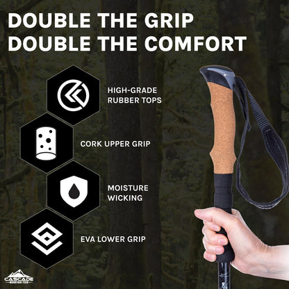 Cascade Mountain Tech Lightweight Aircraft-Grade Aluminum Trekking Poles with Extended Down Grip Plus Tip Kit