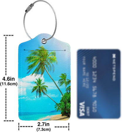 Swaying Palm Trees 2-Pack Luggage Tags for Suitcases,Leather Baggage Tag with Loop, Tags Private Name ID Labels for Women Girl Men Boys Travel Baggage Suitcase