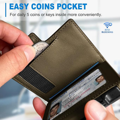 Men Wallet, with Money Clip Coins Pocket ID Window, Slim Front Pocket RFID - Image 4