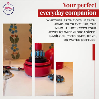 RING THING - Ring Holder Keychain, Jewelry Organizer and Storage, Portable Waterproof Ring Case, Pill Box Container, Gym and Travel Accessory (Ruby Red)